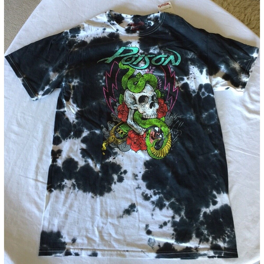 POISON🤘Rock Band Men’s SKULL SNAKE Graphic Tie-Dye T-shirt Size Medium B5